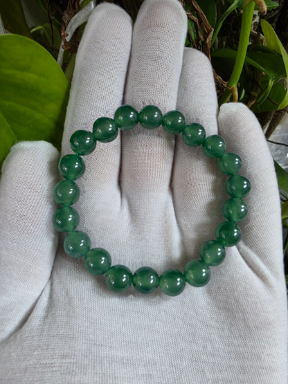 Certified Japanese Intense Icy Green Burmese A-Jade Beaded Bracelet (MADE IN JAPAN) (9.50 mm Each x 21 beads) 05059