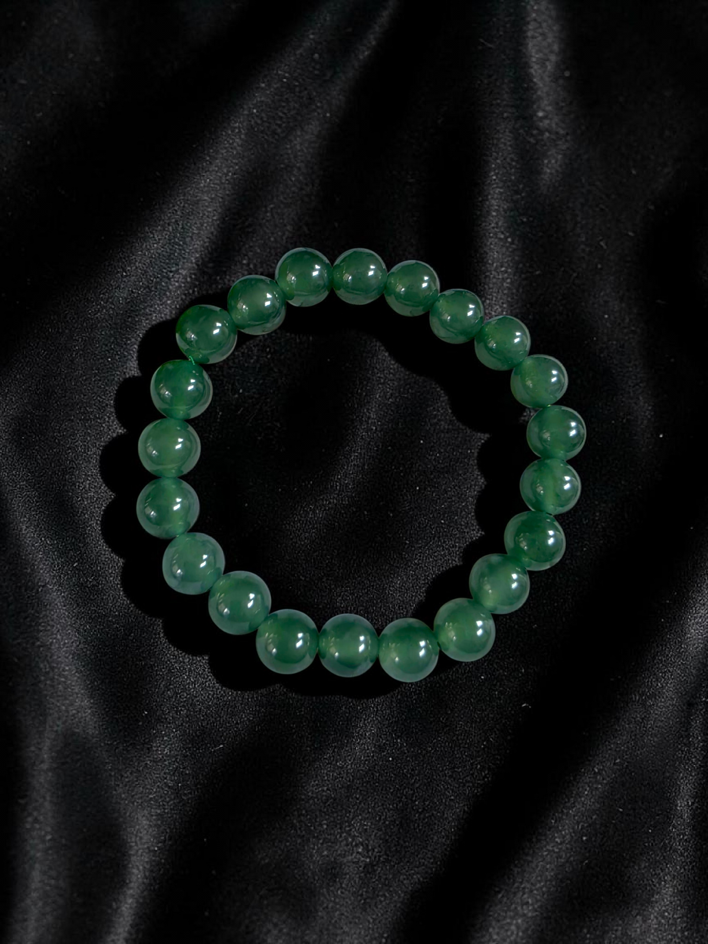 Certified Japanese Intense Icy Green Burmese A-Jade Beaded Bracelet (MADE IN JAPAN) (9.50 mm Each x 21 beads) 05059