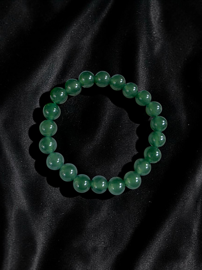 Certified Japanese Intense Icy Green Burmese A-Jade Beaded Bracelet (MADE IN JAPAN) (9.50 mm Each x 21 beads) 05059
