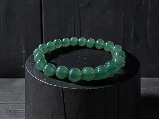 Certified Japanese Intense Icy Green Burmese A-Jade Beaded Bracelet (MADE IN JAPAN) (9.50 mm Each x 21 beads) 05059