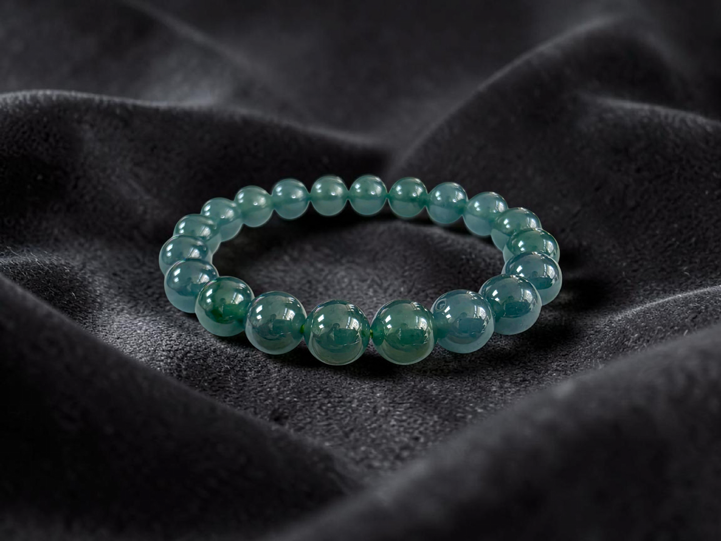 Certified Japanese Intense Icy Green Burmese A-Jade Beaded Bracelet (MADE IN JAPAN) (9.80-10 mm Each x 20 beads) 05060