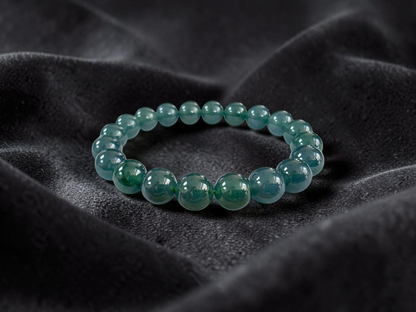 Certified Japanese Intense Icy Green Burmese A-Jade Beaded Bracelet (MADE IN JAPAN) (9.80-10 mm Each x 20 beads) 05060