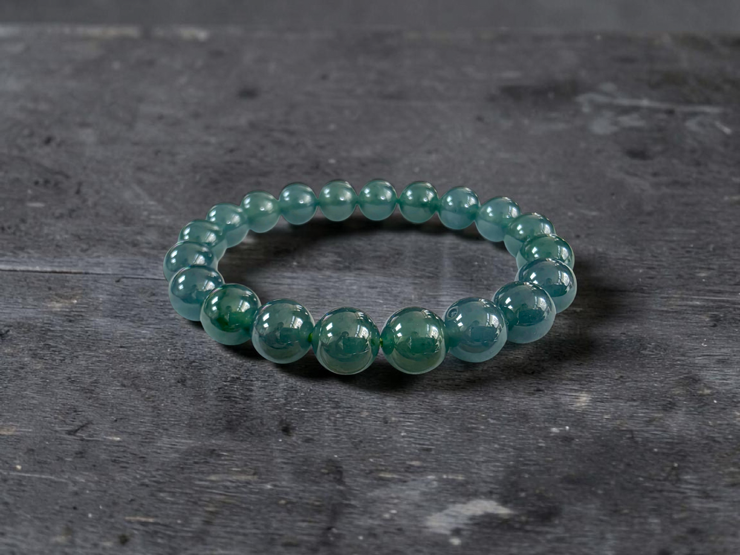 Certified Japanese Intense Icy Green Burmese A-Jade Beaded Bracelet (MADE IN JAPAN) (9.80-10 mm Each x 20 beads) 05060