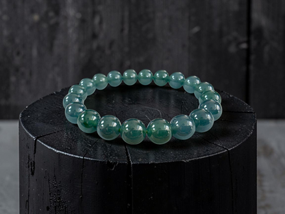 Certified Japanese Intense Icy Green Burmese A-Jade Beaded Bracelet (MADE IN JAPAN) (9.80-10 mm Each x 20 beads) 05060