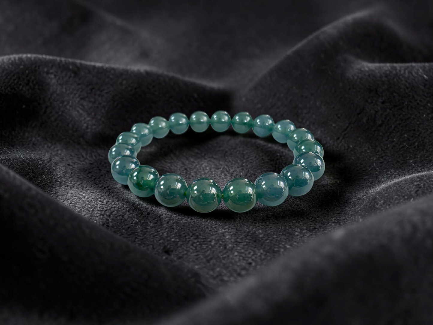Certified Japanese Intense Icy Green Burmese A-Jade Beaded Bracelet (MADE IN JAPAN) (9.80-10 mm Each x 20 beads) 05060
