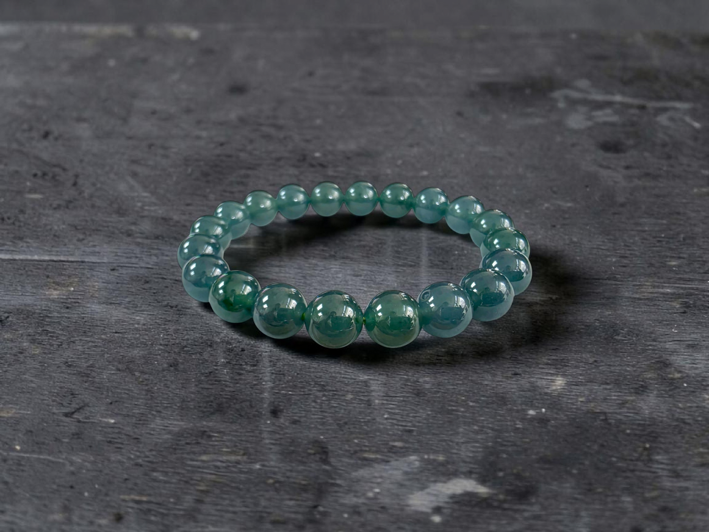 Certified Japanese Intense Icy Green Burmese A-Jade Beaded Bracelet (MADE IN JAPAN) (9.80-10 mm Each x 20 beads) 05060