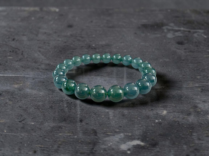 Certified Japanese Intense Icy Green Burmese A-Jade Beaded Bracelet (MADE IN JAPAN) (9.80-10 mm Each x 20 beads) 05060