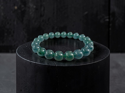 Certified Japanese Intense Icy Green Burmese A-Jade Beaded Bracelet (MADE IN JAPAN) (9.80-10 mm Each x 20 beads) 05060