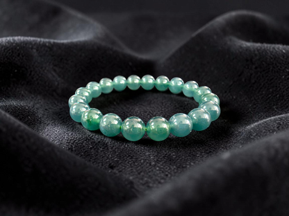 Certified Japanese Intense Icy Green Burmese A-Jade Beaded Bracelet (MADE IN JAPAN) (9.80-10 mm Each x 20 beads) 05060