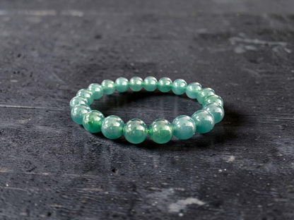 Certified Japanese Intense Icy Green Burmese A-Jade Beaded Bracelet (MADE IN JAPAN) (9.80-10 mm Each x 20 beads) 05060
