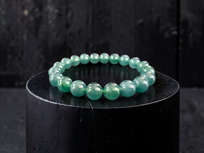 Certified Japanese Intense Icy Green Burmese A-Jade Beaded Bracelet (MADE IN JAPAN) (9.80-10 mm Each x 20 beads) 05060