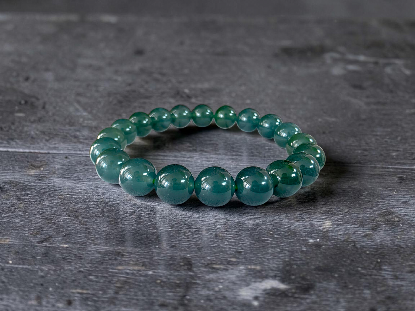 Certified Japanese Intense Icy Green Burmese A-Jade Beaded Bracelet (MADE IN JAPAN) (9.80-10 mm Each x 20 beads) 05060