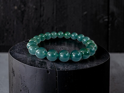 Certified Japanese Intense Icy Green Burmese A-Jade Beaded Bracelet (MADE IN JAPAN) (9.80-10 mm Each x 20 beads) 05060