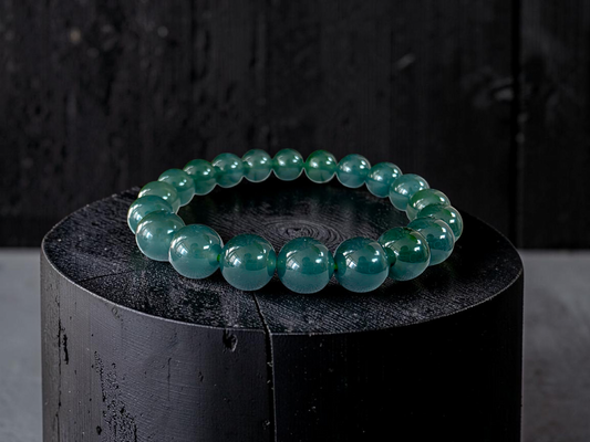 Certified Japanese Intense Icy Green Burmese A-Jade Beaded Bracelet (MADE IN JAPAN) (9.80-10 mm Each x 20 beads) 05060