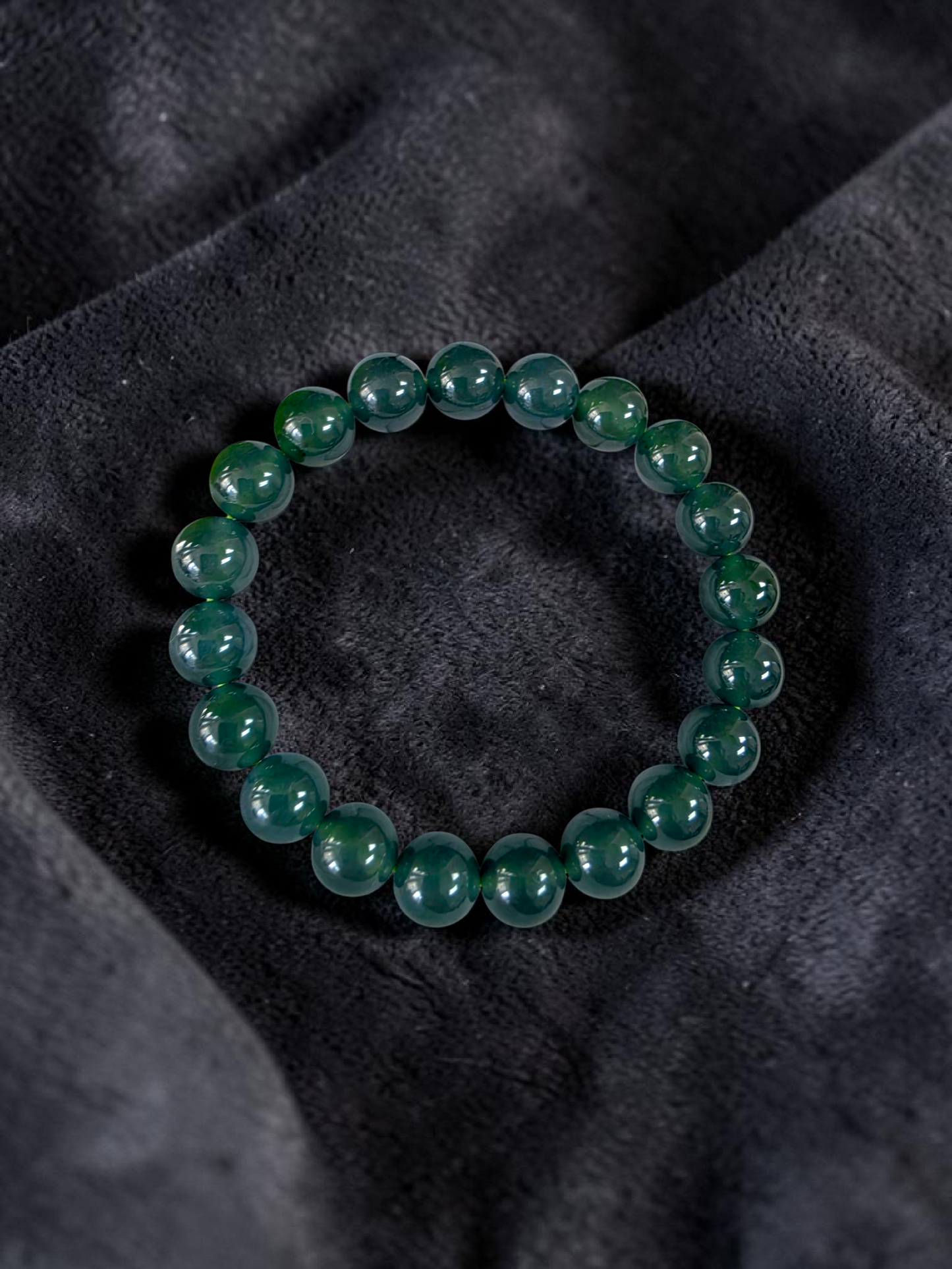 Certified Japanese Intense Icy Green Burmese A-Jade Beaded Bracelet (MADE IN JAPAN) (9.80-10 mm Each x 20 beads) 05060