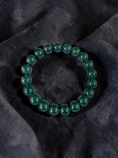 Certified Japanese Intense Icy Green Burmese A-Jade Beaded Bracelet (MADE IN JAPAN) (9.80-10 mm Each x 20 beads) 05060