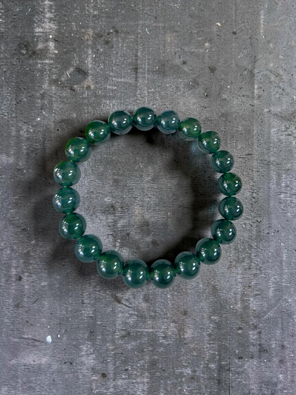 Certified Japanese Intense Icy Green Burmese A-Jade Beaded Bracelet (MADE IN JAPAN) (9.80-10 mm Each x 20 beads) 05060