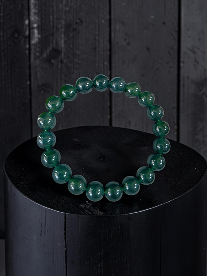 Certified Japanese Intense Icy Green Burmese A-Jade Beaded Bracelet (MADE IN JAPAN) (9.80-10 mm Each x 20 beads) 05060