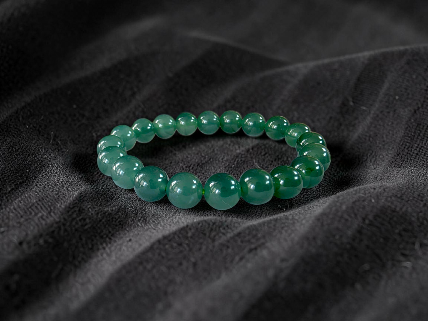 Certified Japanese Intense Icy Green Burmese A-Jade Beaded Bracelet (MADE IN JAPAN) (9.80-10 mm Each x 20 beads) 05061