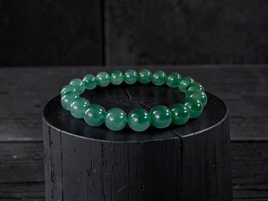 Certified Japanese Intense Icy Green Burmese A-Jade Beaded Bracelet (MADE IN JAPAN) (9.80-10 mm Each x 20 beads) 05061
