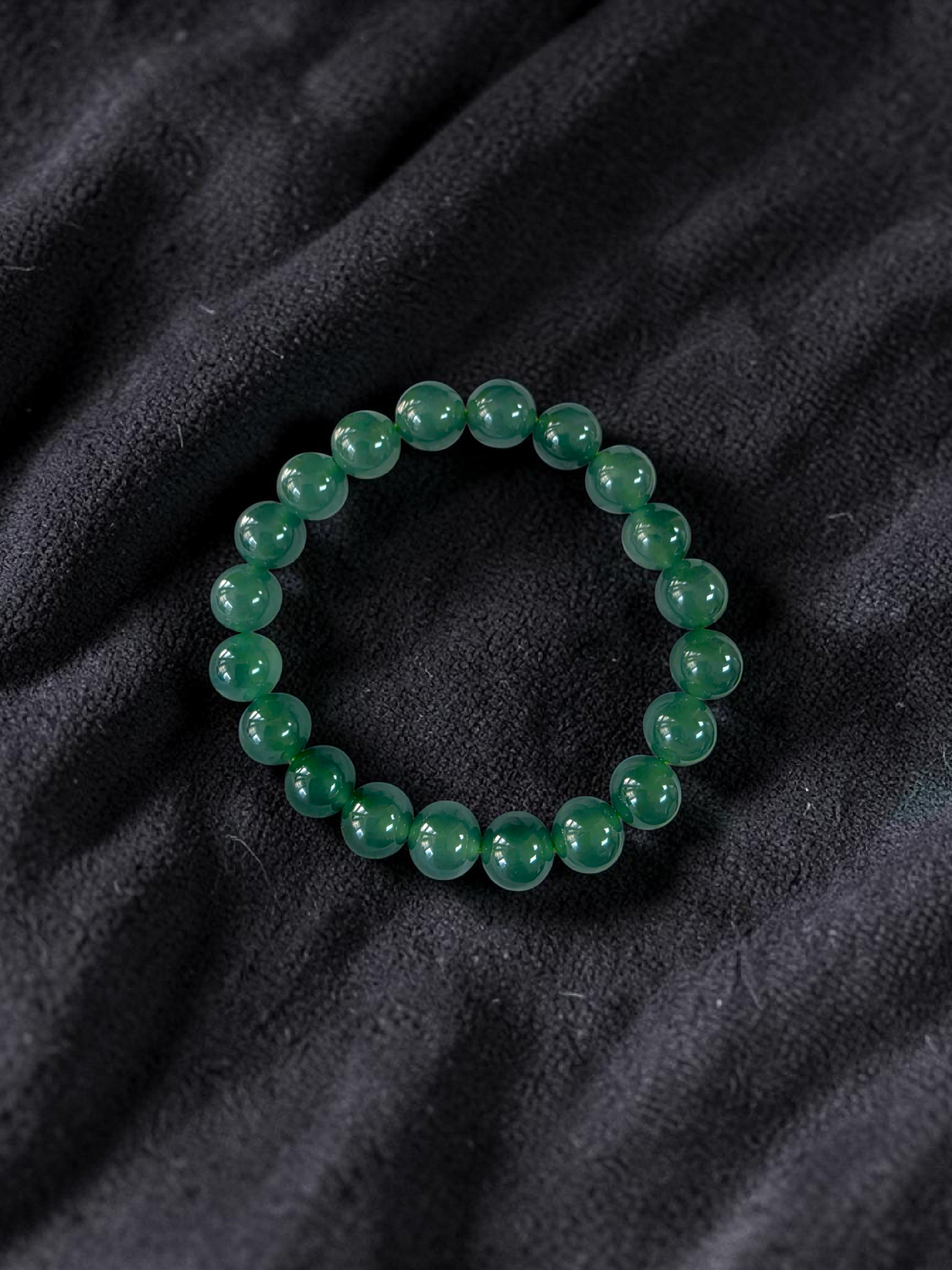 Certified Japanese Intense Icy Green Burmese A-Jade Beaded Bracelet (MADE IN JAPAN) (9.80-10 mm Each x 20 beads) 05061