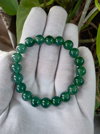 Certified Japanese Intense Icy Green Burmese A-Jade Beaded Bracelet (MADE IN JAPAN) (9.80-10 mm Each x 20 beads) 05061