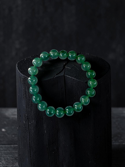 Certified Japanese Intense Icy Green Burmese A-Jade Beaded Bracelet (MADE IN JAPAN) (9.80-10 mm Each x 20 beads) 05061