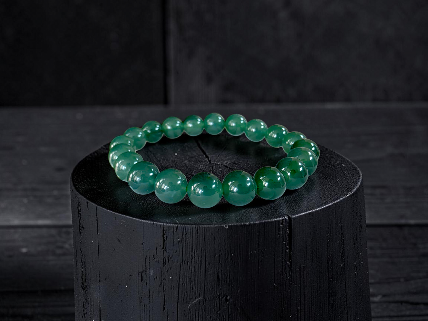 Certified Japanese Intense Icy Green Burmese A-Jade Beaded Bracelet (MADE IN JAPAN) (9.80-10 mm Each x 20 beads) 05061