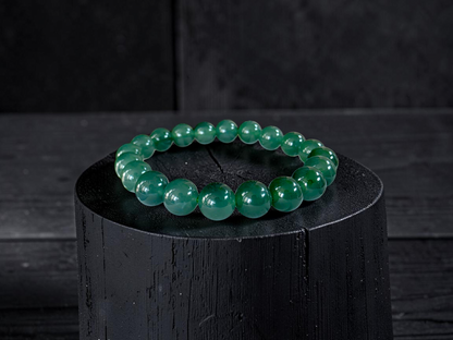 Certified Japanese Intense Icy Green Burmese A-Jade Beaded Bracelet (MADE IN JAPAN) (9.80-10 mm Each x 20 beads) 05061