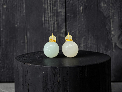 Beads of Eternity 10.50 mm Pale Green and Lavender Burmese A-Jade Stud Earrings (with 18K Yellow Gold) - Certified - V3