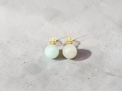 Beads of Eternity 10.50 mm Pale Green and Lavender Burmese A-Jade Stud Earrings (with 18K Yellow Gold) - Certified - V3