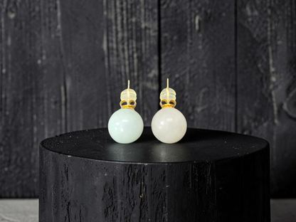 Beads of Eternity 10.50 mm Pale Green and Lavender Burmese A-Jade Stud Earrings (with 18K Yellow Gold) - Certified - V3