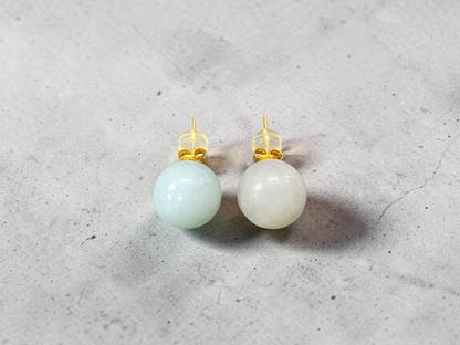 Beads of Eternity 10.50 mm Pale Green and Lavender Burmese A-Jade Stud Earrings (with 18K Yellow Gold) - Certified - V3