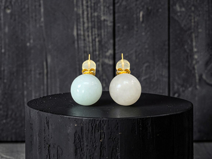 Beads of Eternity 10.50 mm Pale Green and Lavender Burmese A-Jade Stud Earrings (with 18K Yellow Gold) - Certified - V3