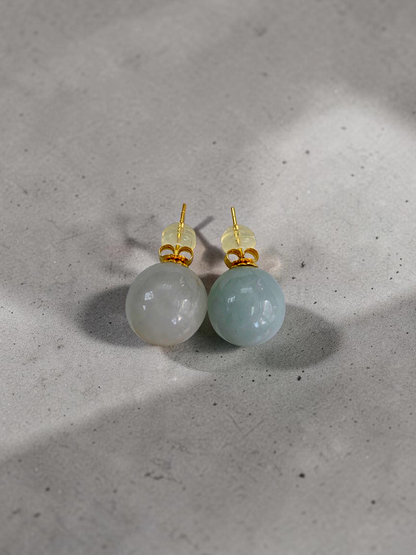Beads of Eternity 10.50 mm Pale Green and Lavender Burmese A-Jade Stud Earrings (with 18K Yellow Gold) - Certified - V3