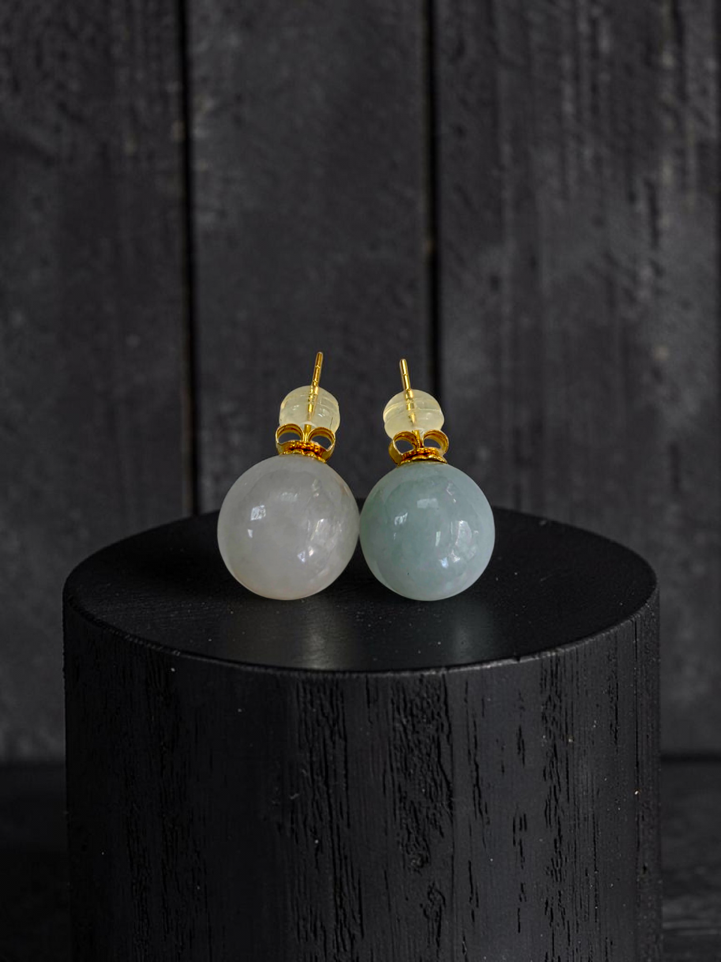 Beads of Eternity 10.50 mm Pale Green and Lavender Burmese A-Jade Stud Earrings (with 18K Yellow Gold) - Certified - V3