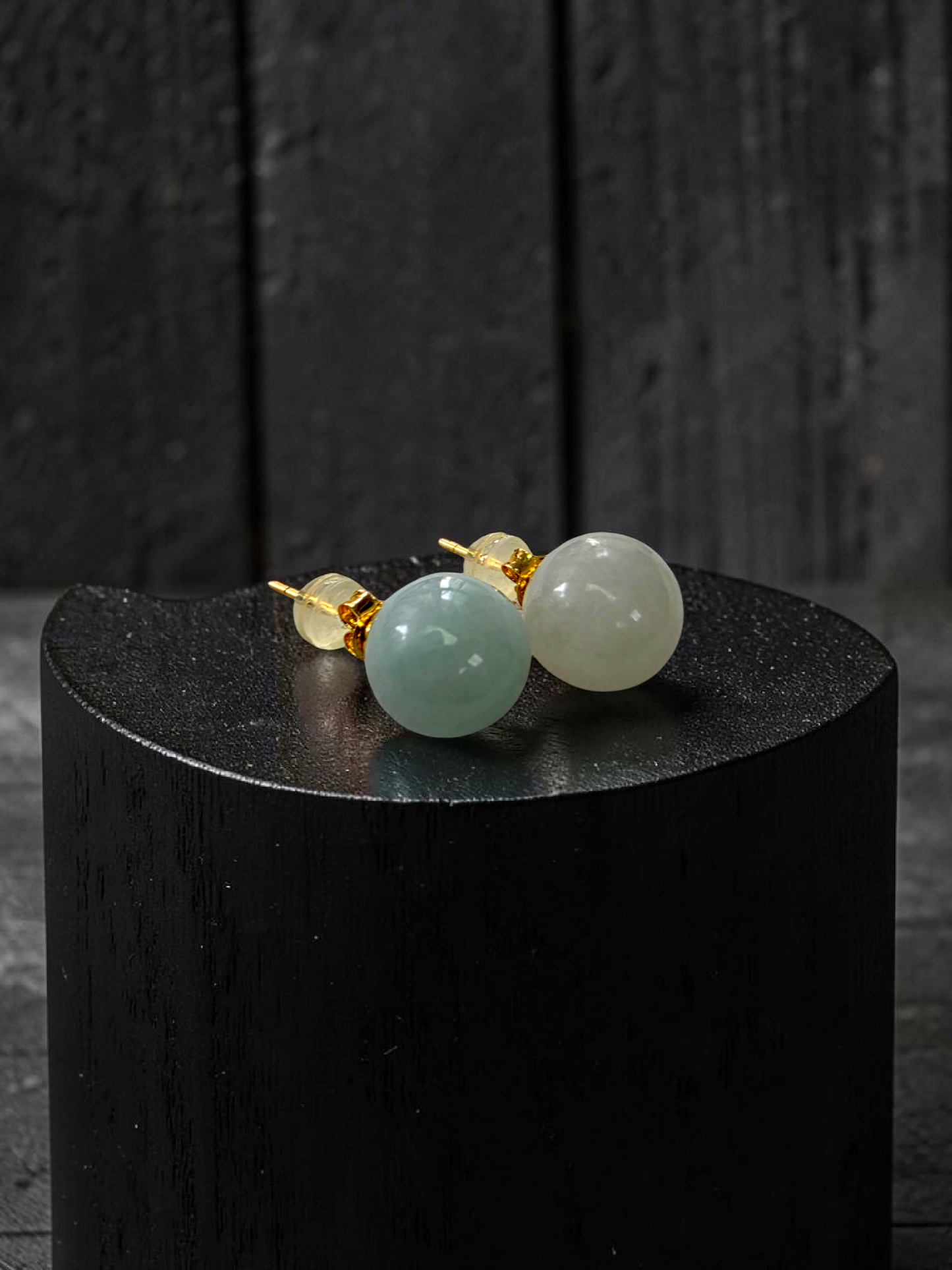 Beads of Eternity 10.50 mm Pale Green and Lavender Burmese A-Jade Stud Earrings (with 18K Yellow Gold) - Certified - V3