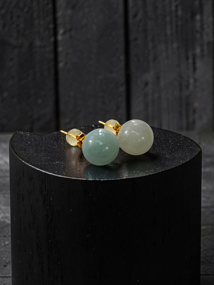 Beads of Eternity 10.50 mm Pale Green and Lavender Burmese A-Jade Stud Earrings (with 18K Yellow Gold) - Certified - V3