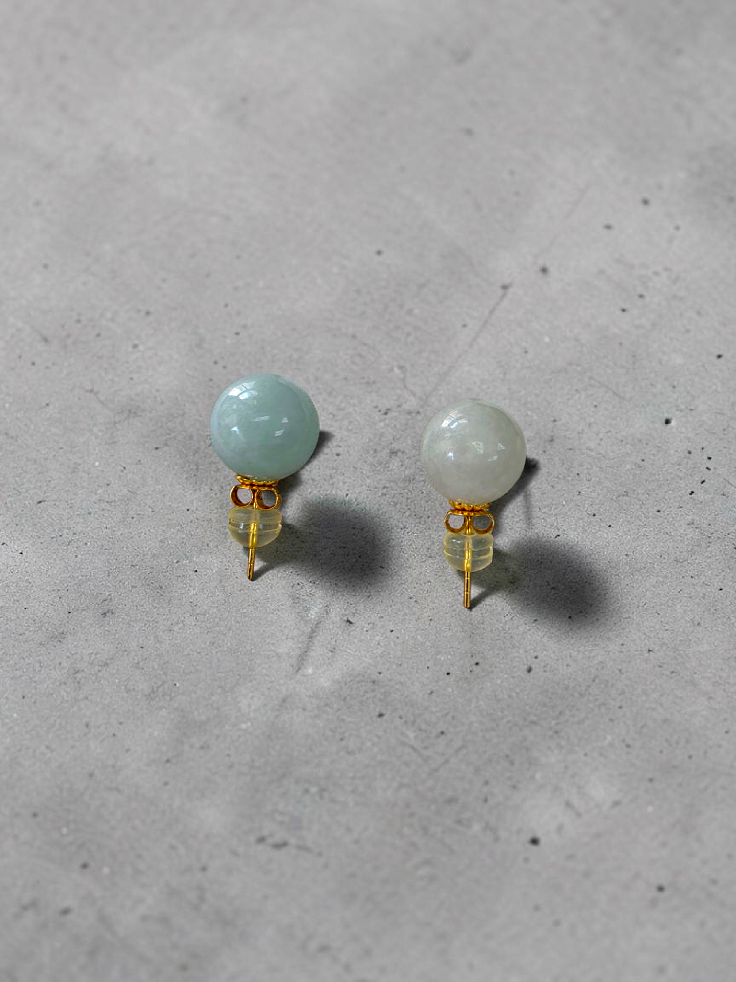Beads of Eternity 10.50 mm Pale Green and Lavender Burmese A-Jade Stud Earrings (with 18K Yellow Gold) - Certified - V3