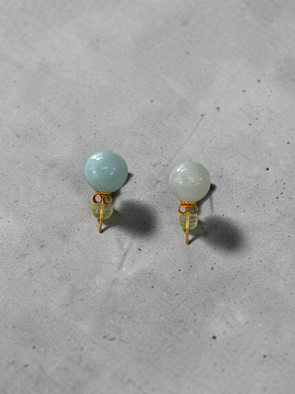 Beads of Eternity 10.50 mm Pale Green and Lavender Burmese A-Jade Stud Earrings (with 18K Yellow Gold) - Certified - V3