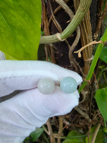 Beads of Eternity 10.50 mm Pale Green and Lavender Burmese A-Jade Stud Earrings (with 18K Yellow Gold) - Certified - V3