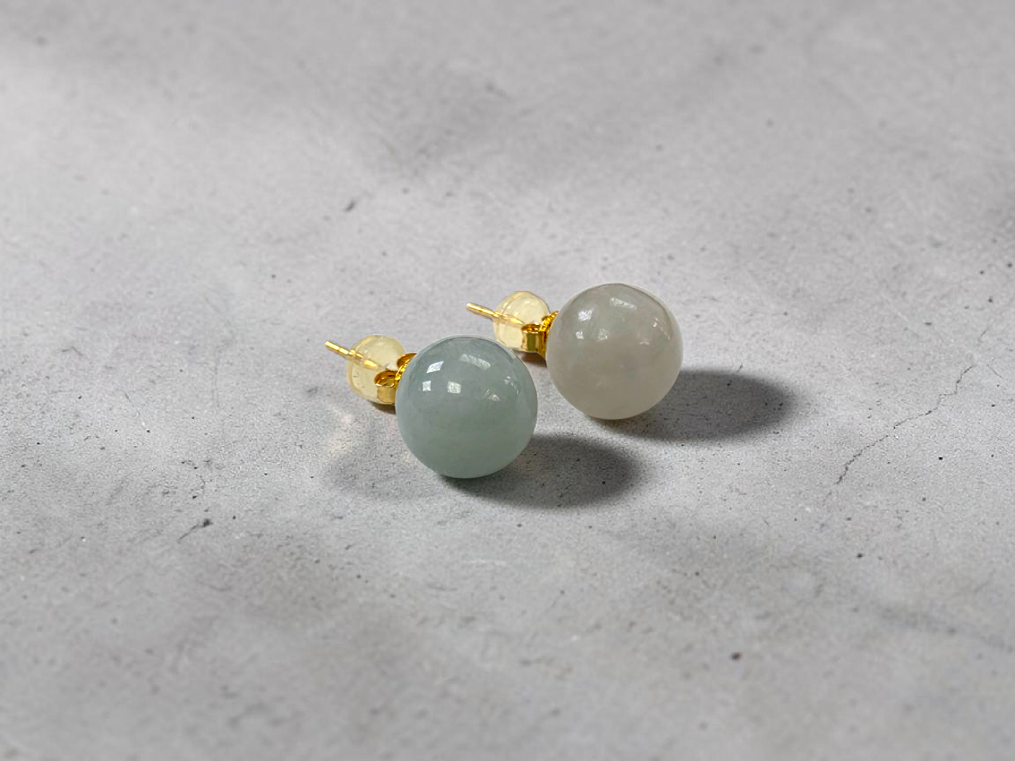 Beads of Eternity 10.50 mm Pale Green and Lavender Burmese A-Jade Stud Earrings (with 18K Yellow Gold) - Certified - V3