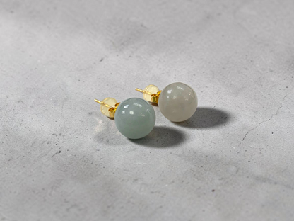 Beads of Eternity 10.50 mm Pale Green and Lavender Burmese A-Jade Stud Earrings (with 18K Yellow Gold) - Certified - V3
