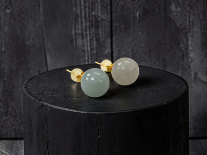 Beads of Eternity 10.50 mm Pale Green and Lavender Burmese A-Jade Stud Earrings (with 18K Yellow Gold) - Certified - V3