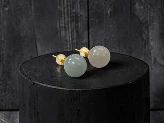 Beads of Eternity 10.50 mm Pale Green and Lavender Burmese A-Jade Stud Earrings (with 18K Yellow Gold) - Certified - V3