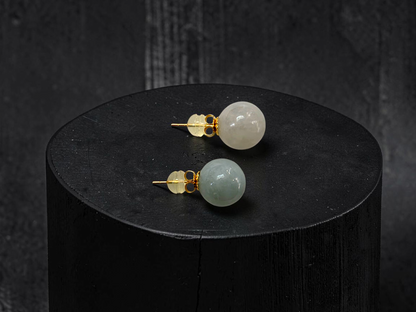 Beads of Eternity 10.50 mm Pale Green and Lavender Burmese A-Jade Stud Earrings (with 18K Yellow Gold) - Certified - V3
