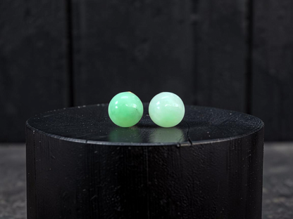 Beads of Eternity 10.50 mm Bright Green Burmese A-Jade Stud Earrings (with 18K Yellow Gold) - Certified - V4