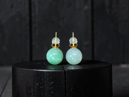 Beads of Eternity 10.50 mm Bright Green Burmese A-Jade Stud Earrings (with 18K Yellow Gold) - Certified - V4