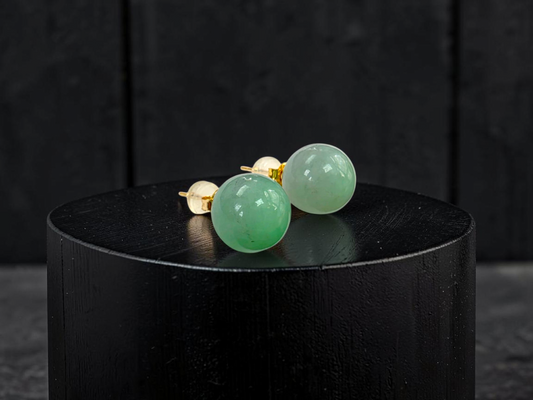 Beads of Eternity 10.50 mm Bright Green Burmese A-Jade Stud Earrings (with 18K Yellow Gold) - Certified - V4