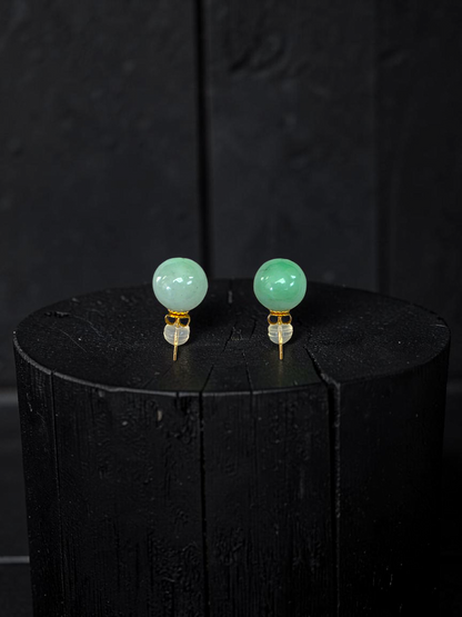 Beads of Eternity 10.50 mm Bright Green Burmese A-Jade Stud Earrings (with 18K Yellow Gold) - Certified - V4